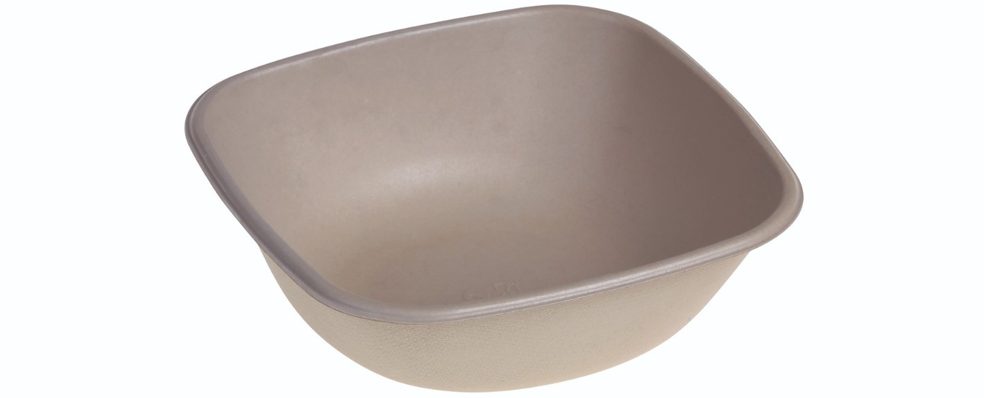Sukkerrørsfiber Skål ”Natur”, m/Bio Coatning (17x17x5,5cm/750ml) - 100 stk pk