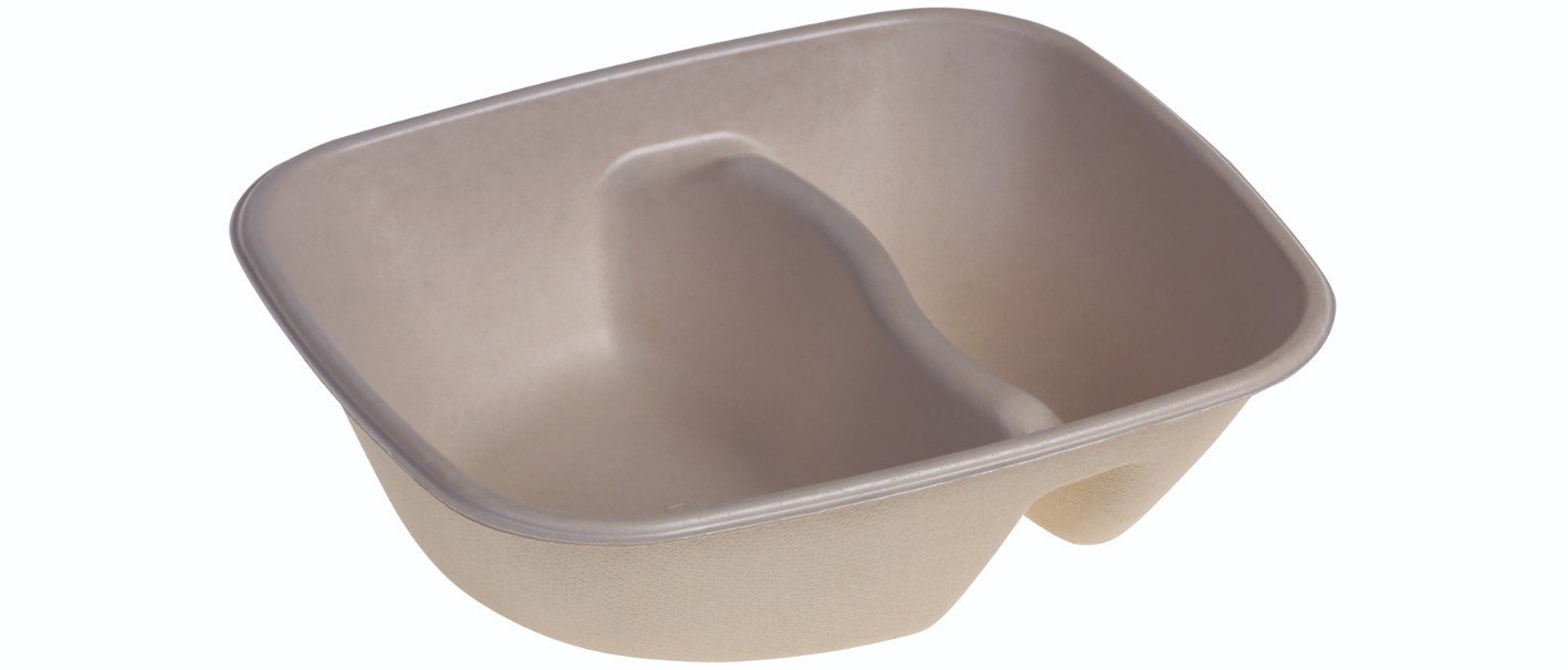 Sukkerrørsfiber Skål ”Natur”, 2-delt m/Bio Coating(19,5x17x5,6cm/900ml) - 100 stk pk