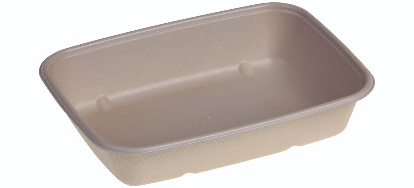 Sukkerrørsfiber Skål ”Natur”, m/Bio Coating (23x16,5x4,7cm/950ml) - 100 stk pk