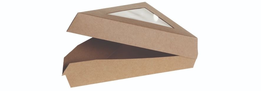 Karton/PLA kraft kage trekant, m PLA vindue 167x129x45mm, FSC MIX - 50 stk pk