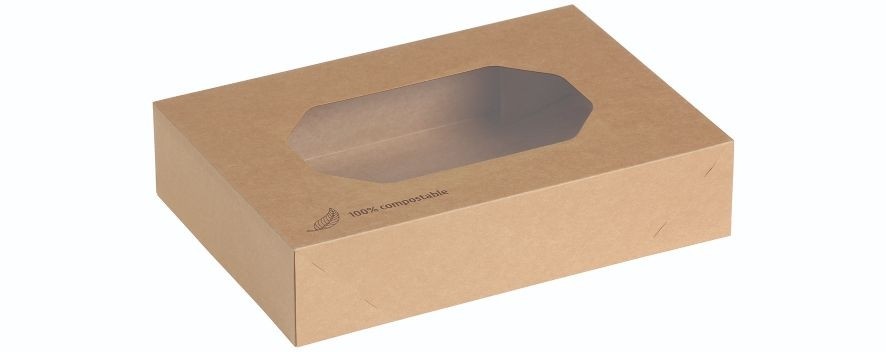 Kraft/PLA, Transportbakke "S" m PLA vindue, 360x250x80mm - 10 stk pk