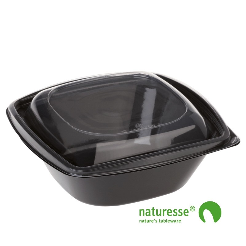 PLA Salatbæger Sort m/Låg (19,2x19,2x7,8cm/960ml) - 50 stk pk
