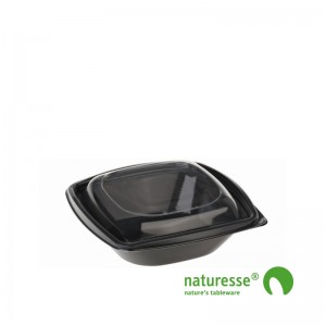 PLA Salatbæger Sort inkl. låg (12,6x12,6x5,5cm/240ml) - 40 stk pk