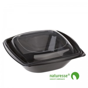 PLA Salatbæger Sort m/Låg (19,2x19,2x6,5cm/720ml) - 50 stk pk