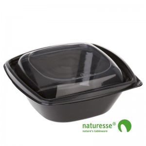 PLA Salatbæger Sort m/Låg (19,2x19,2x7,8cm/960ml) - 50 stk pk