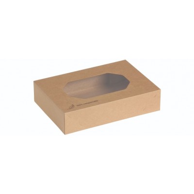 Kraft/PLA, Transportbakke "S" m PLA vindue, 360x250x80mm - 10 stk pk